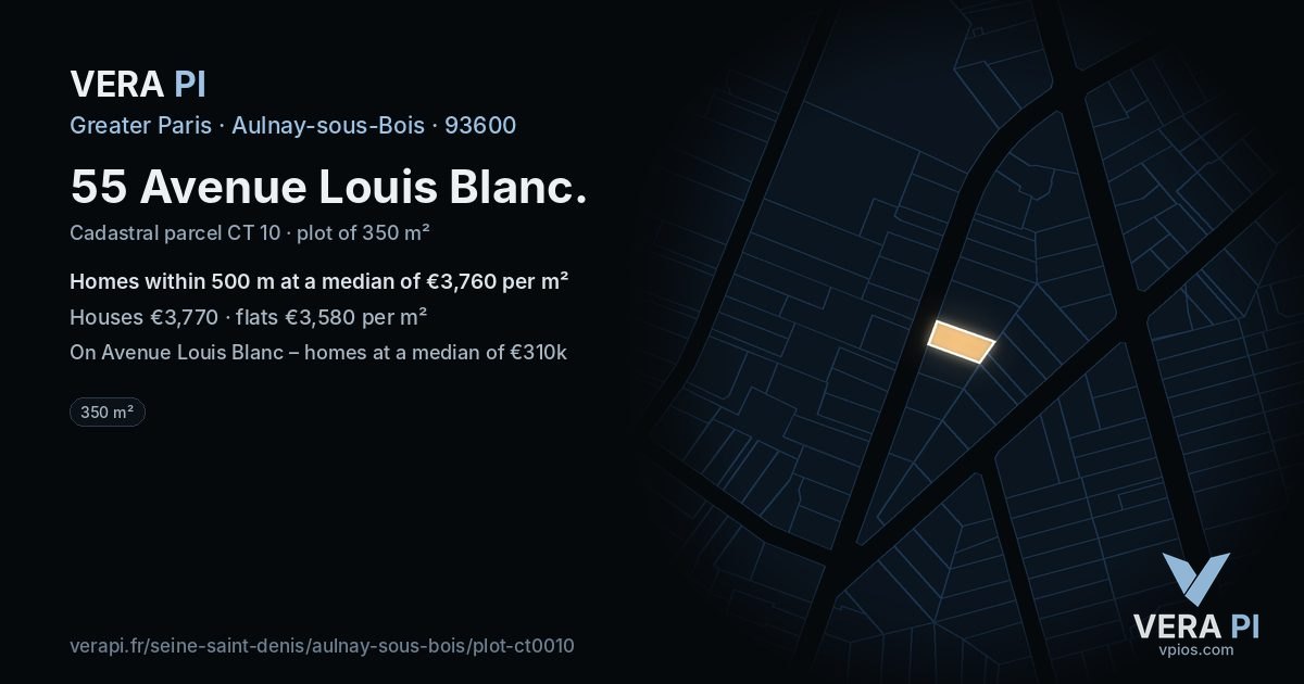 55 Avenue Louis Blanc, Aulnay-sous-Bois at night – the plot lit, the parcels around coloured by the prices near them
