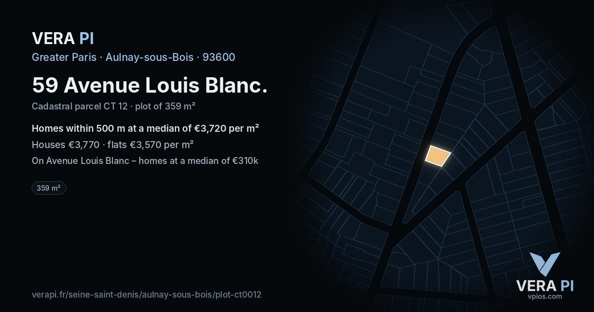 59 Avenue Louis Blanc, Aulnay-sous-Bois at night – the plot lit, the parcels around coloured by the prices near them