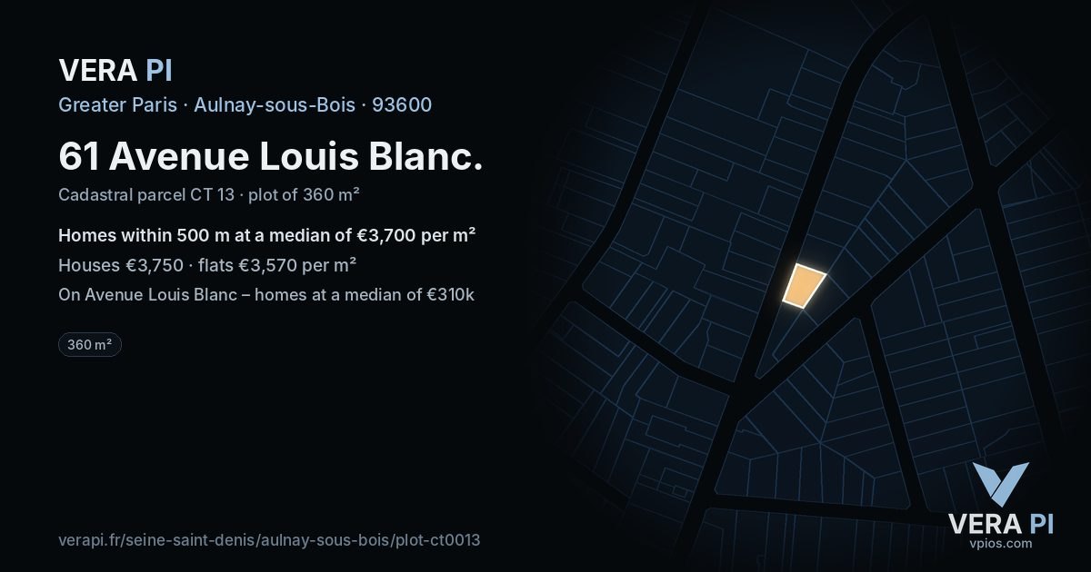 61 Avenue Louis Blanc, Aulnay-sous-Bois at night – the plot lit, the parcels around coloured by the prices near them