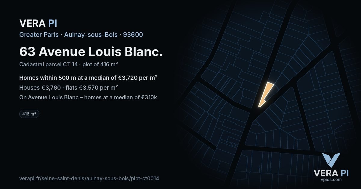 63 Avenue Louis Blanc, Aulnay-sous-Bois at night – the plot lit, the parcels around coloured by the prices near them
