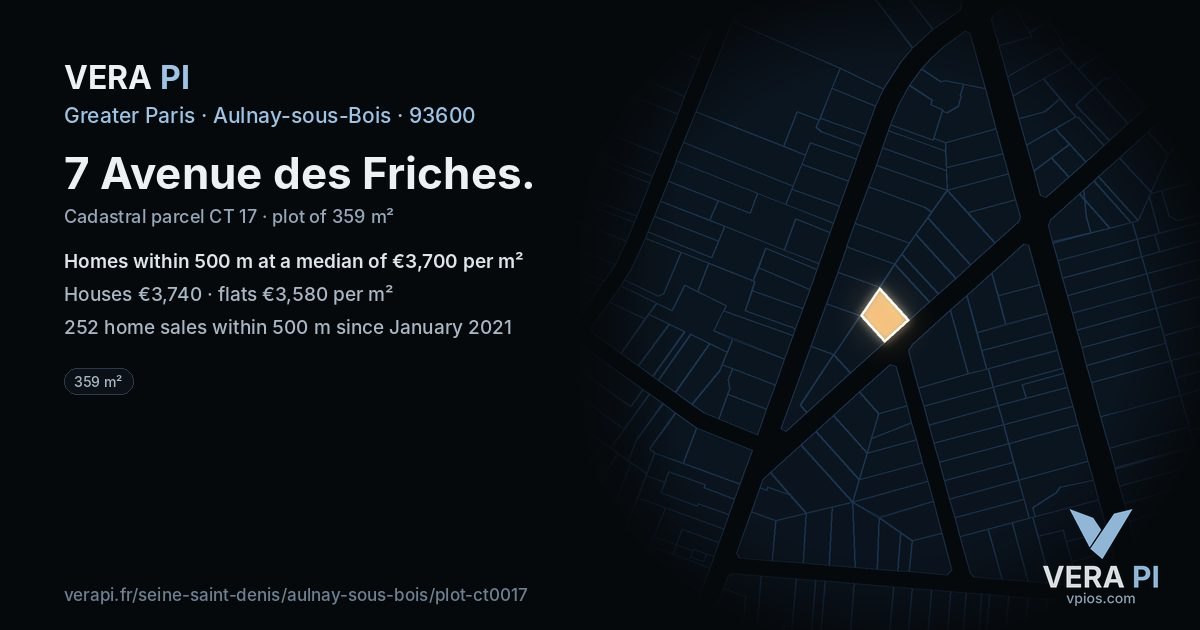 7 Avenue des Friches, Aulnay-sous-Bois at night – the plot lit, the parcels around coloured by the prices near them