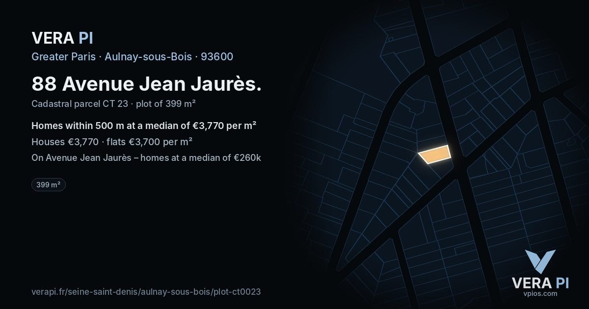 88 Avenue Jean Jaurès, Aulnay-sous-Bois at night – the plot lit, the parcels around coloured by the prices near them
