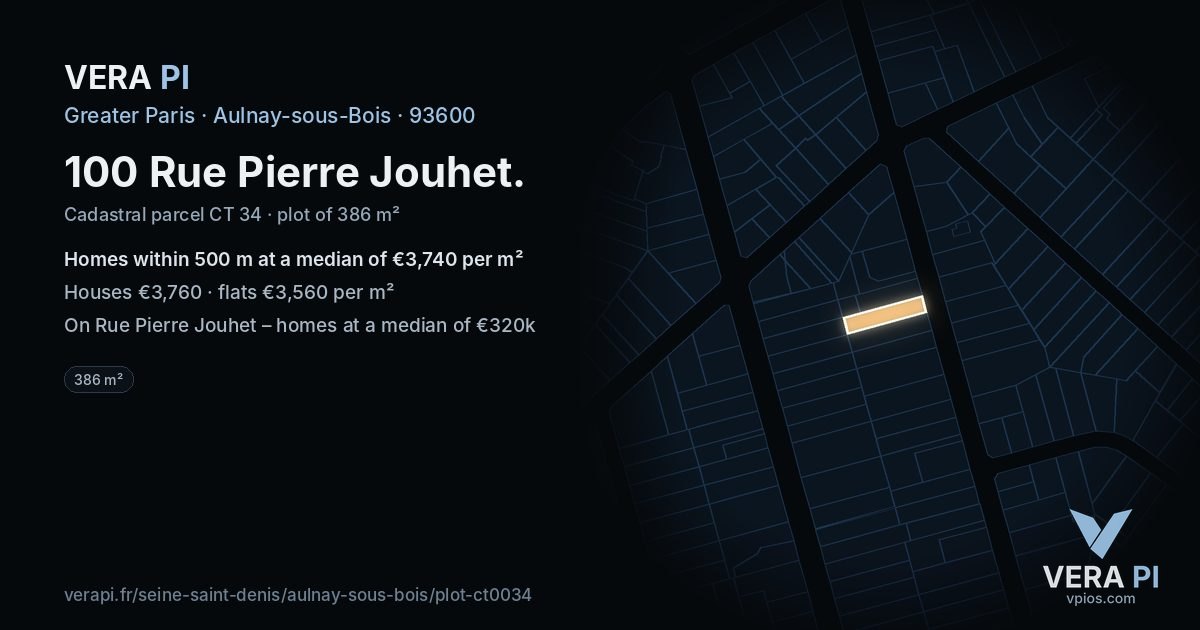 100 Rue Pierre Jouhet, Aulnay-sous-Bois at night – the plot lit, the parcels around coloured by the prices near them