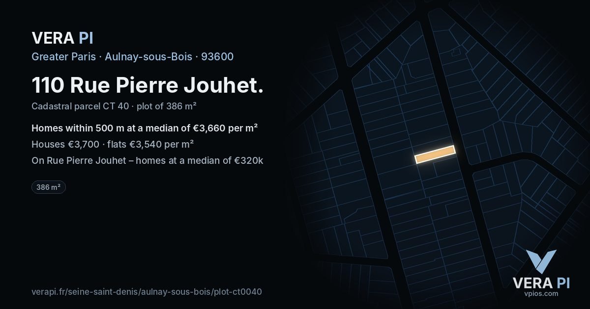 110 Rue Pierre Jouhet, Aulnay-sous-Bois at night – the plot lit, the parcels around coloured by the prices near them