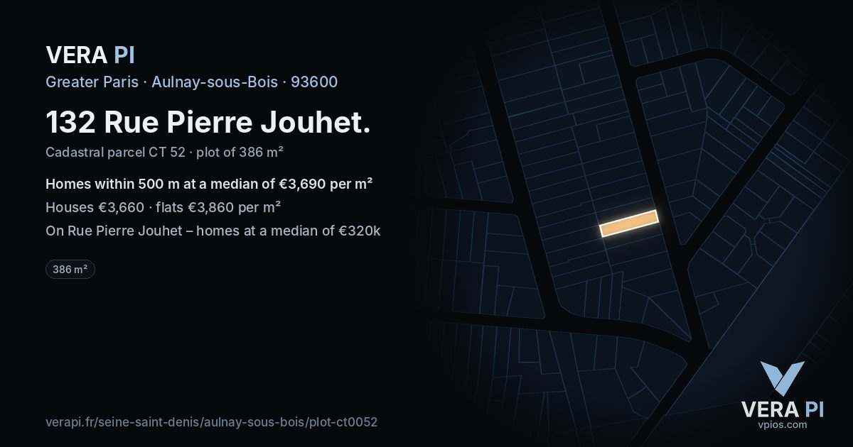 132 Rue Pierre Jouhet, Aulnay-sous-Bois at night – the plot lit, the parcels around coloured by the prices near them