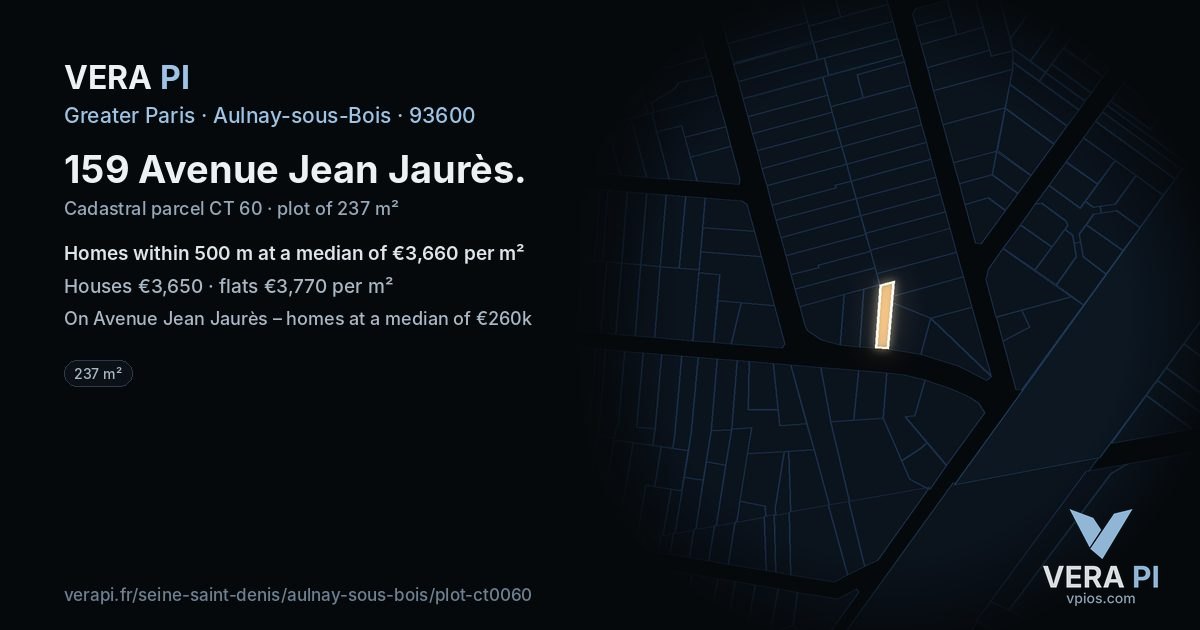159 Avenue Jean Jaurès, Aulnay-sous-Bois at night – the plot lit, the parcels around coloured by the prices near them