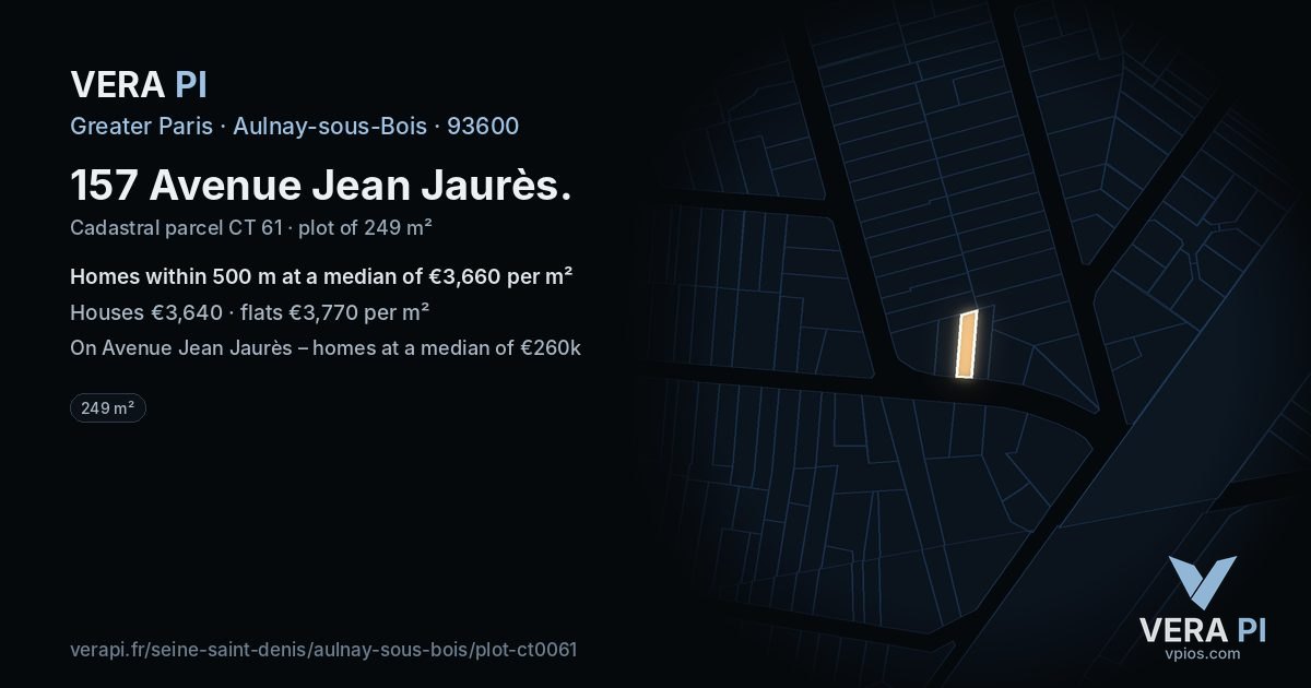 157 Avenue Jean Jaurès, Aulnay-sous-Bois at night – the plot lit, the parcels around coloured by the prices near them