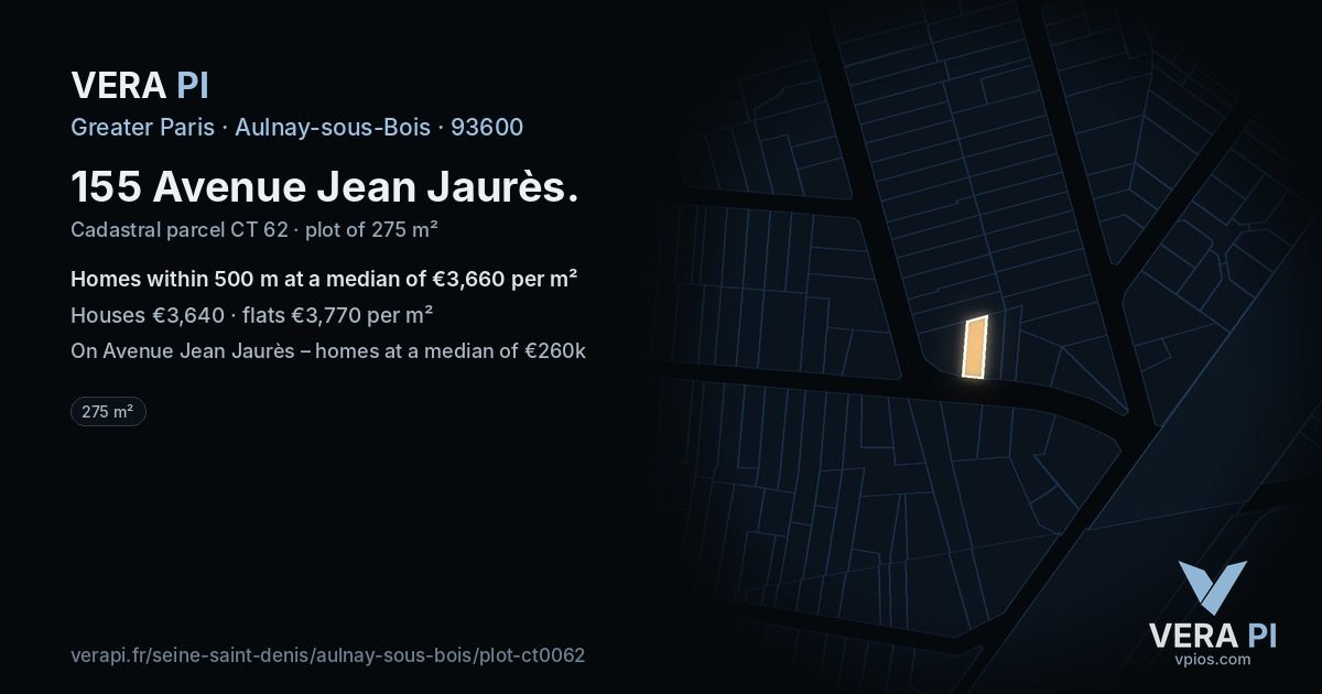 155 Avenue Jean Jaurès, Aulnay-sous-Bois at night – the plot lit, the parcels around coloured by the prices near them
