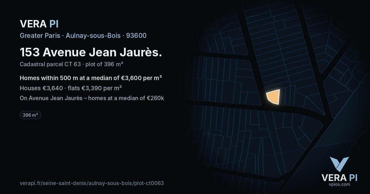 153 Avenue Jean Jaurès, Aulnay-sous-Bois at night – the plot lit, the parcels around coloured by the prices near them