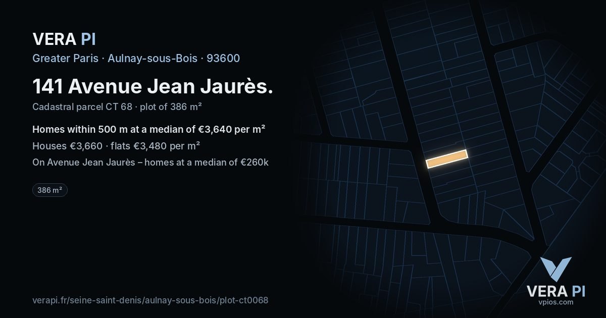 141 Avenue Jean Jaurès, Aulnay-sous-Bois at night – the plot lit, the parcels around coloured by the prices near them