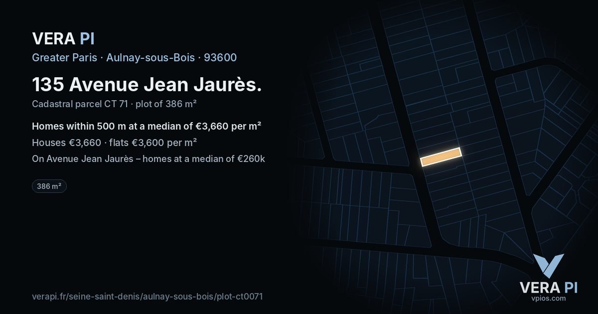 135 Avenue Jean Jaurès, Aulnay-sous-Bois at night – the plot lit, the parcels around coloured by the prices near them