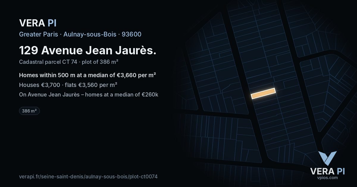 129 Avenue Jean Jaurès, Aulnay-sous-Bois at night – the plot lit, the parcels around coloured by the prices near them