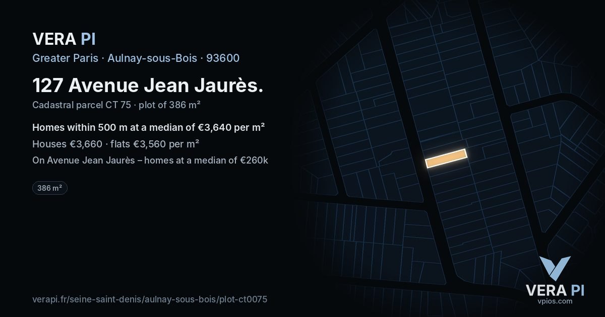 127 Avenue Jean Jaurès, Aulnay-sous-Bois at night – the plot lit, the parcels around coloured by the prices near them