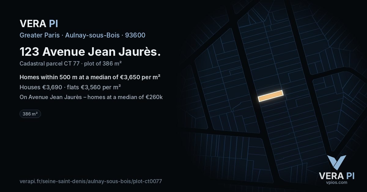 123 Avenue Jean Jaurès, Aulnay-sous-Bois at night – the plot lit, the parcels around coloured by the prices near them