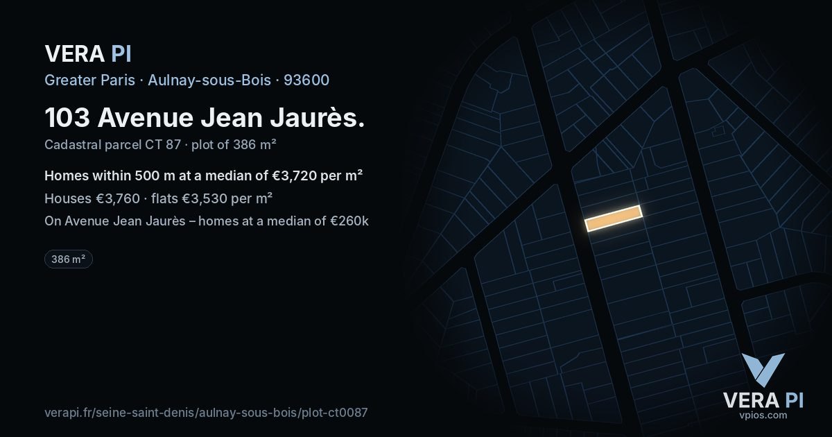 103 Avenue Jean Jaurès, Aulnay-sous-Bois at night – the plot lit, the parcels around coloured by the prices near them