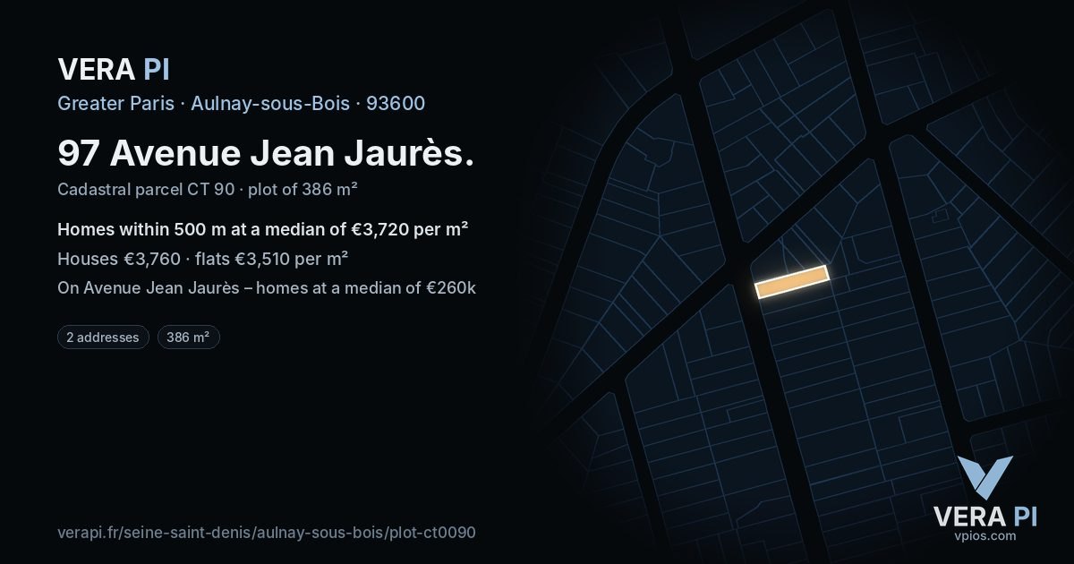 97 Avenue Jean Jaurès, Aulnay-sous-Bois at night – the plot lit, the parcels around coloured by the prices near them