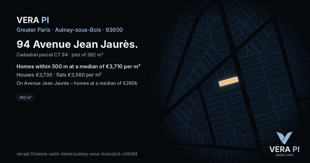 94 Avenue Jean Jaurès, Aulnay-sous-Bois at night – the plot lit, the parcels around coloured by the prices near them
