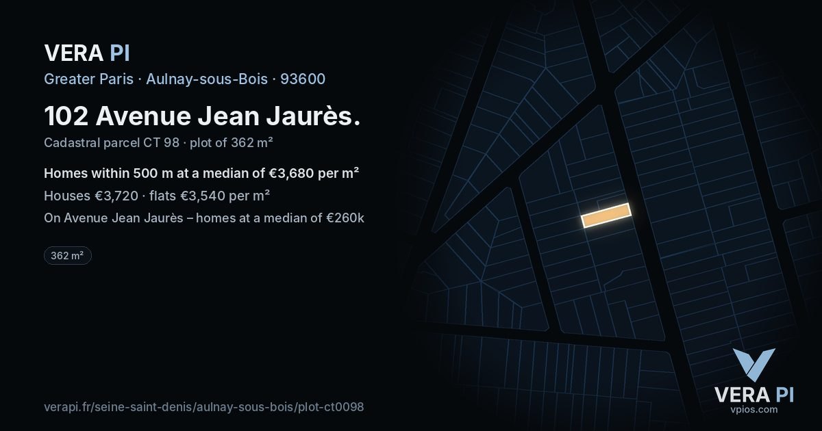 102 Avenue Jean Jaurès, Aulnay-sous-Bois at night – the plot lit, the parcels around coloured by the prices near them