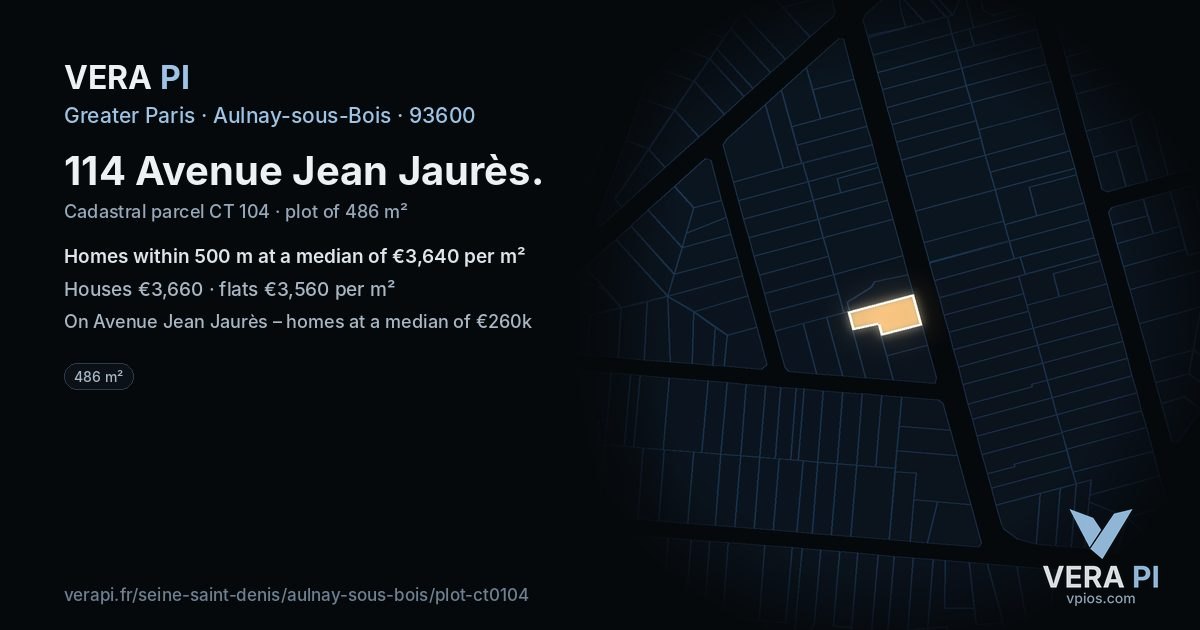 114 Avenue Jean Jaurès, Aulnay-sous-Bois at night – the plot lit, the parcels around coloured by the prices near them