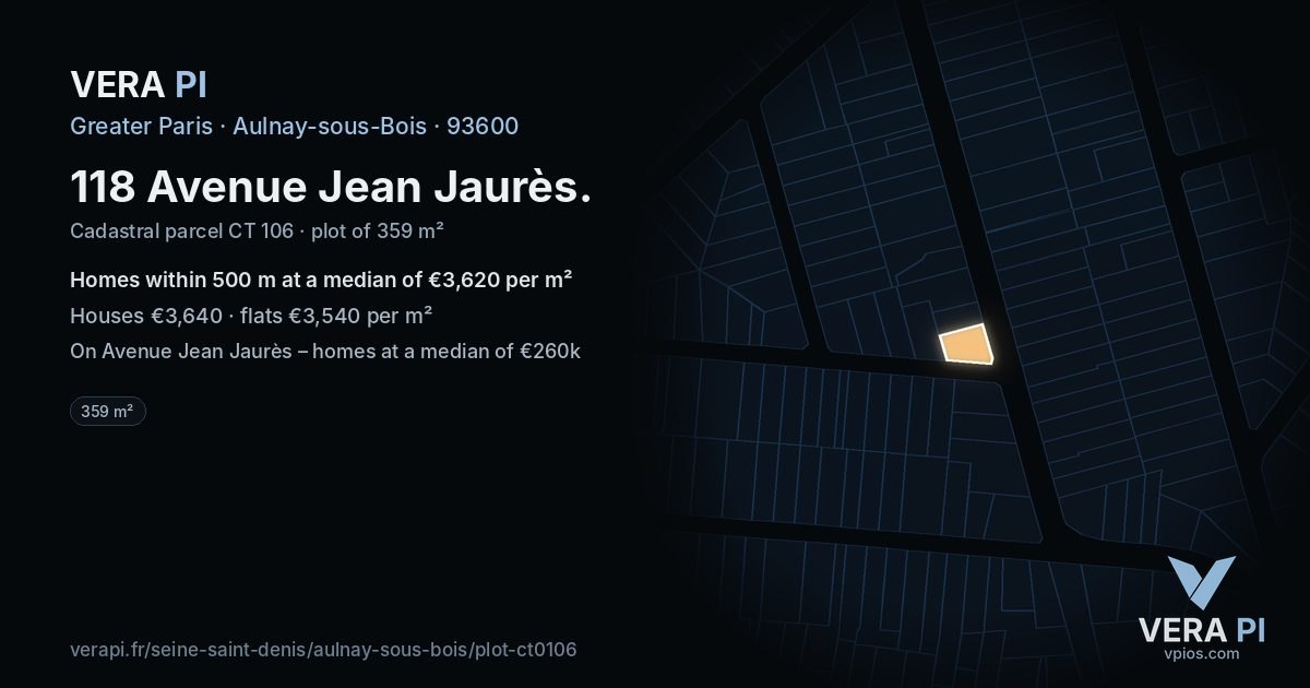 118 Avenue Jean Jaurès, Aulnay-sous-Bois at night – the plot lit, the parcels around coloured by the prices near them