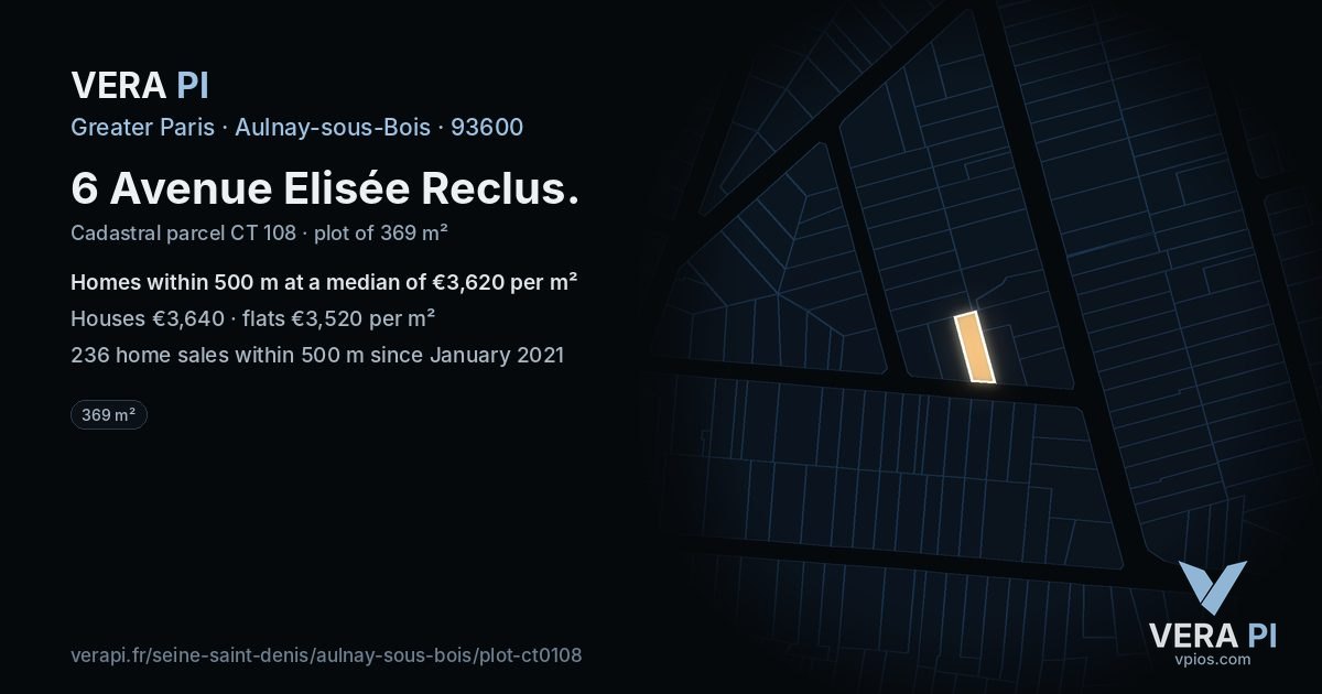 6 Avenue Elisée Reclus, Aulnay-sous-Bois at night – the plot lit, the parcels around coloured by the prices near them