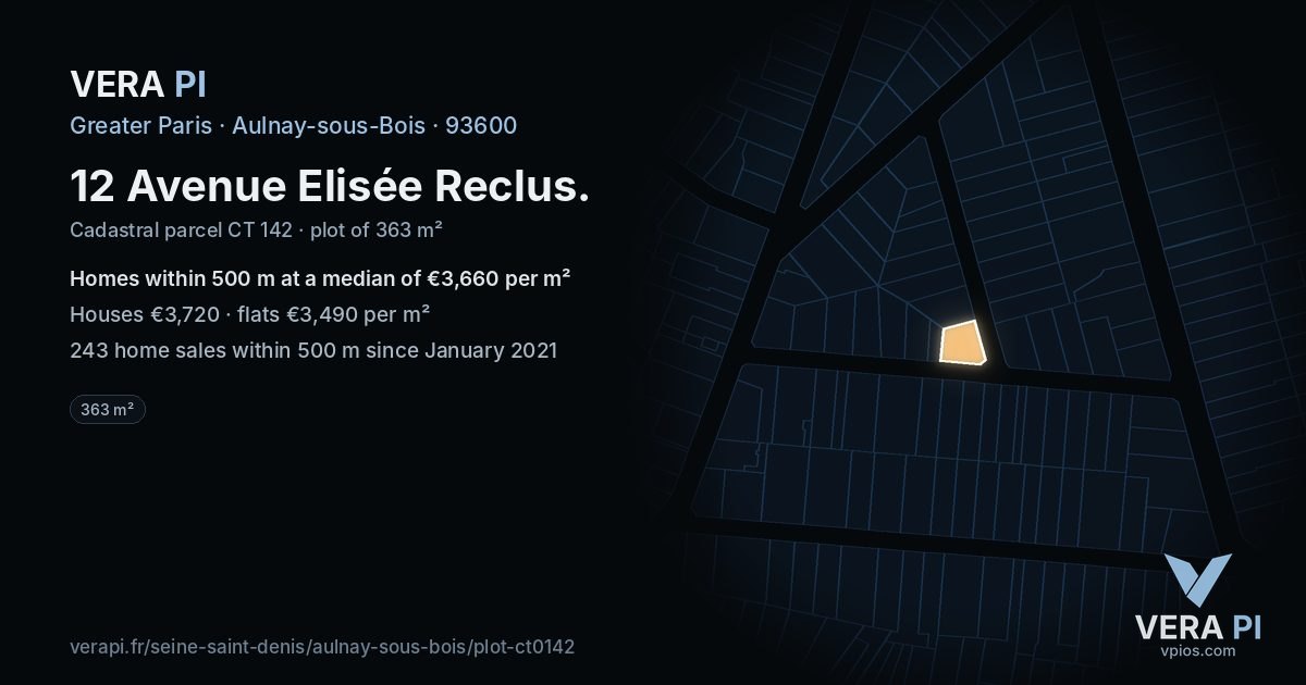 12 Avenue Elisée Reclus, Aulnay-sous-Bois at night – the plot lit, the parcels around coloured by the prices near them