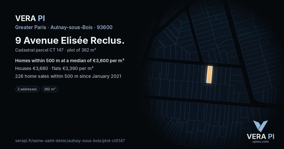 9 Avenue Elisée Reclus, Aulnay-sous-Bois at night – the plot lit, the parcels around coloured by the prices near them