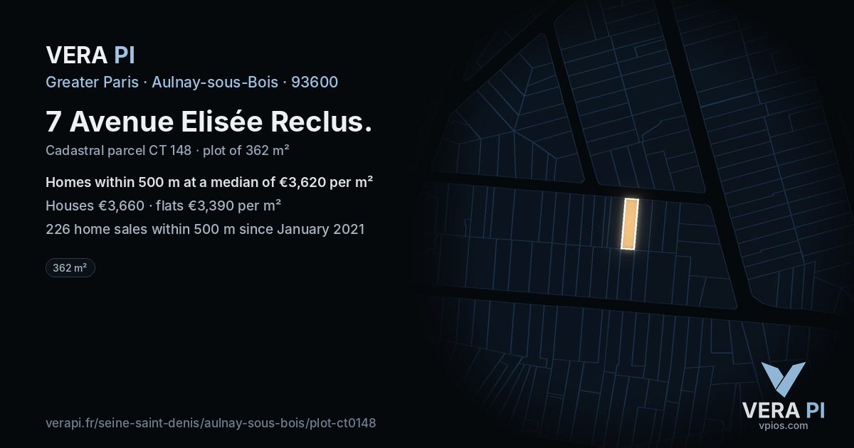7 Avenue Elisée Reclus, Aulnay-sous-Bois at night – the plot lit, the parcels around coloured by the prices near them