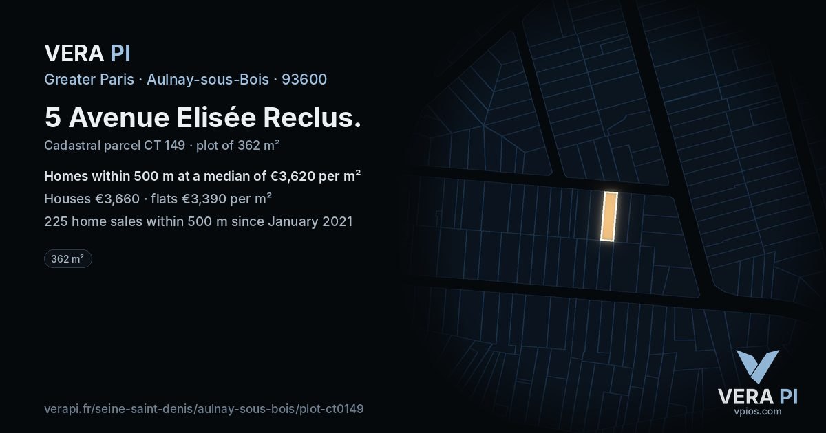 5 Avenue Elisée Reclus, Aulnay-sous-Bois at night – the plot lit, the parcels around coloured by the prices near them