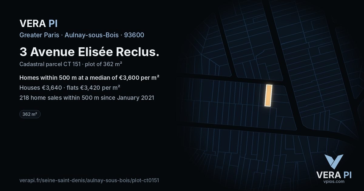 3 Avenue Elisée Reclus, Aulnay-sous-Bois at night – the plot lit, the parcels around coloured by the prices near them