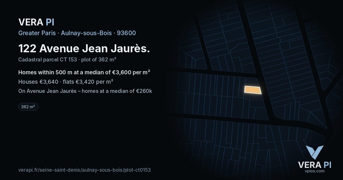 122 Avenue Jean Jaurès, Aulnay-sous-Bois at night – the plot lit, the parcels around coloured by the prices near them