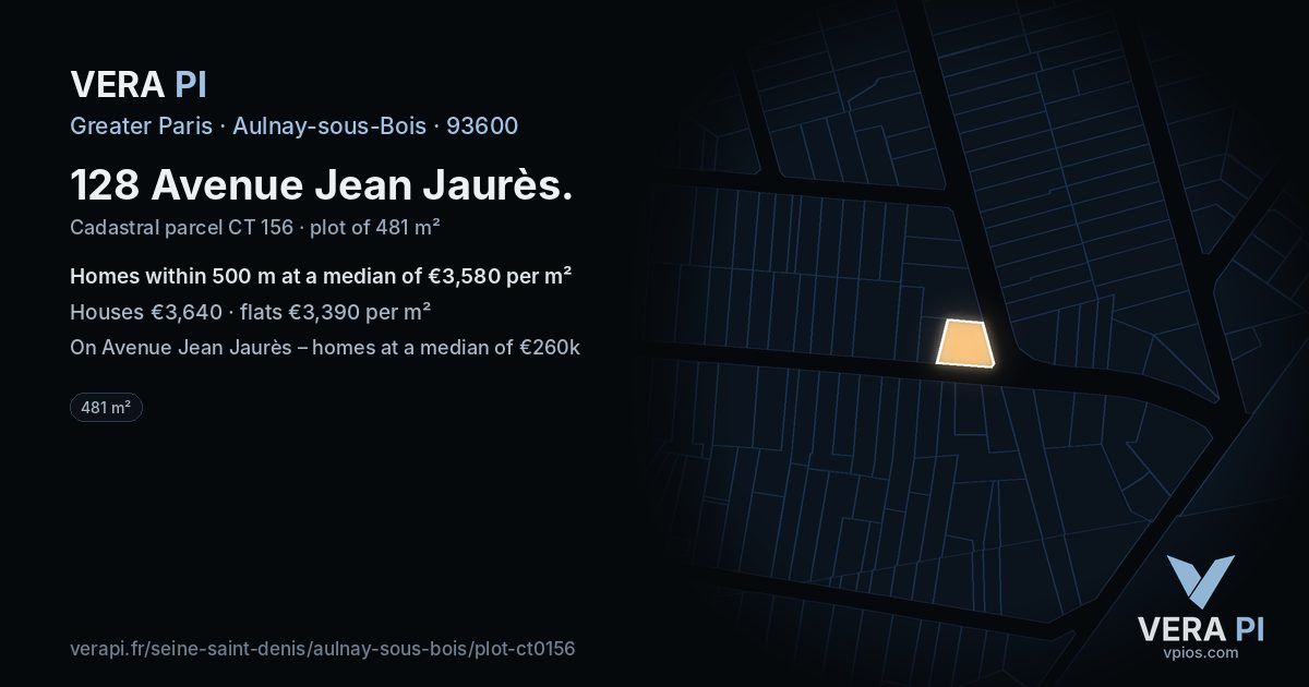 128 Avenue Jean Jaurès, Aulnay-sous-Bois at night – the plot lit, the parcels around coloured by the prices near them