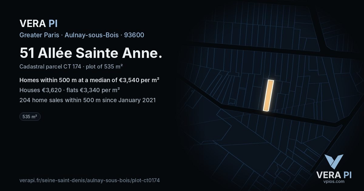 51 Allée Sainte Anne, Aulnay-sous-Bois at night – the plot lit, the parcels around coloured by the prices near them