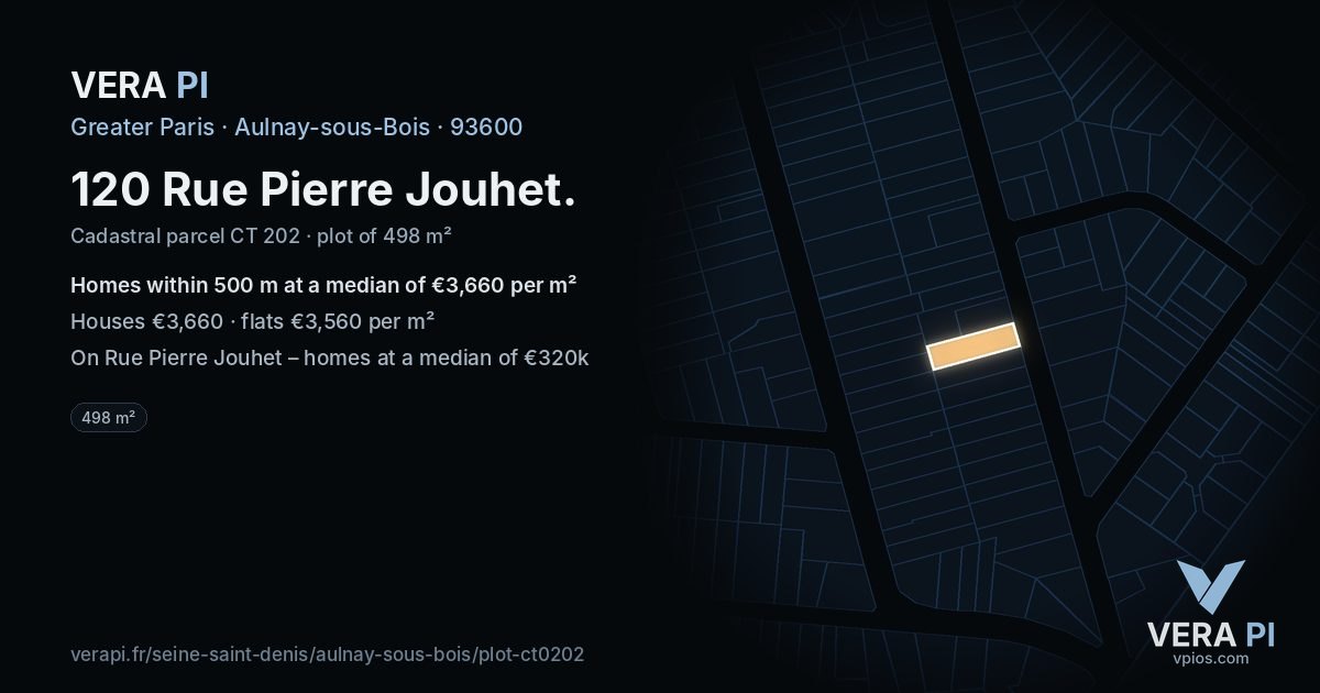 120 Rue Pierre Jouhet, Aulnay-sous-Bois at night – the plot lit, the parcels around coloured by the prices near them