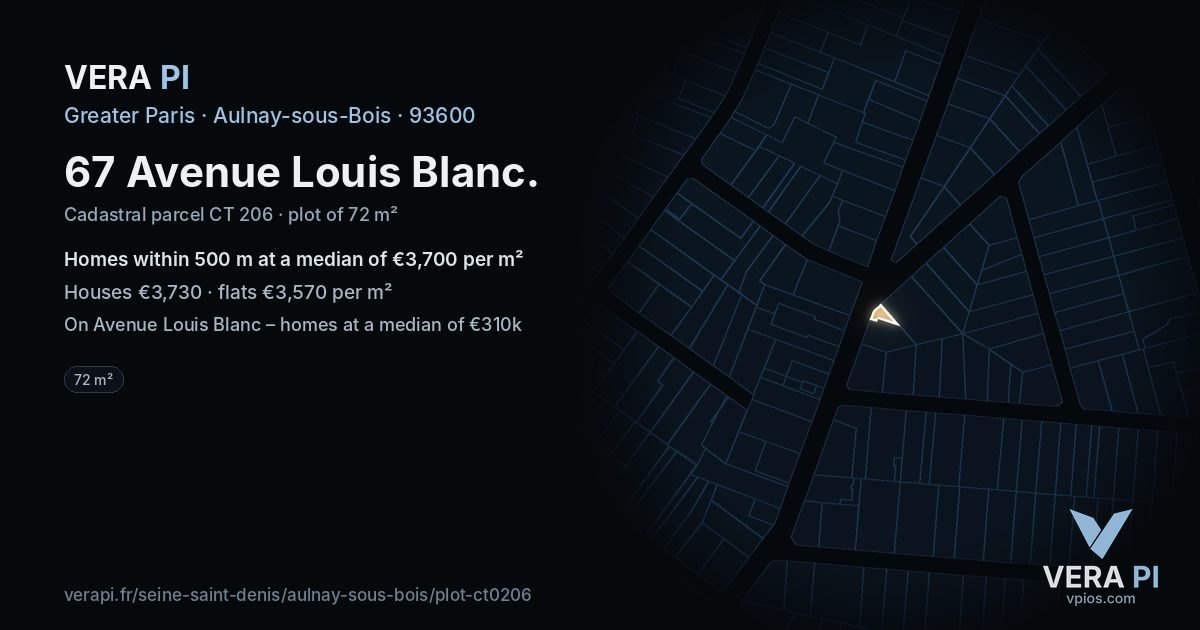67 Avenue Louis Blanc, Aulnay-sous-Bois at night – the plot lit, the parcels around coloured by the prices near them
