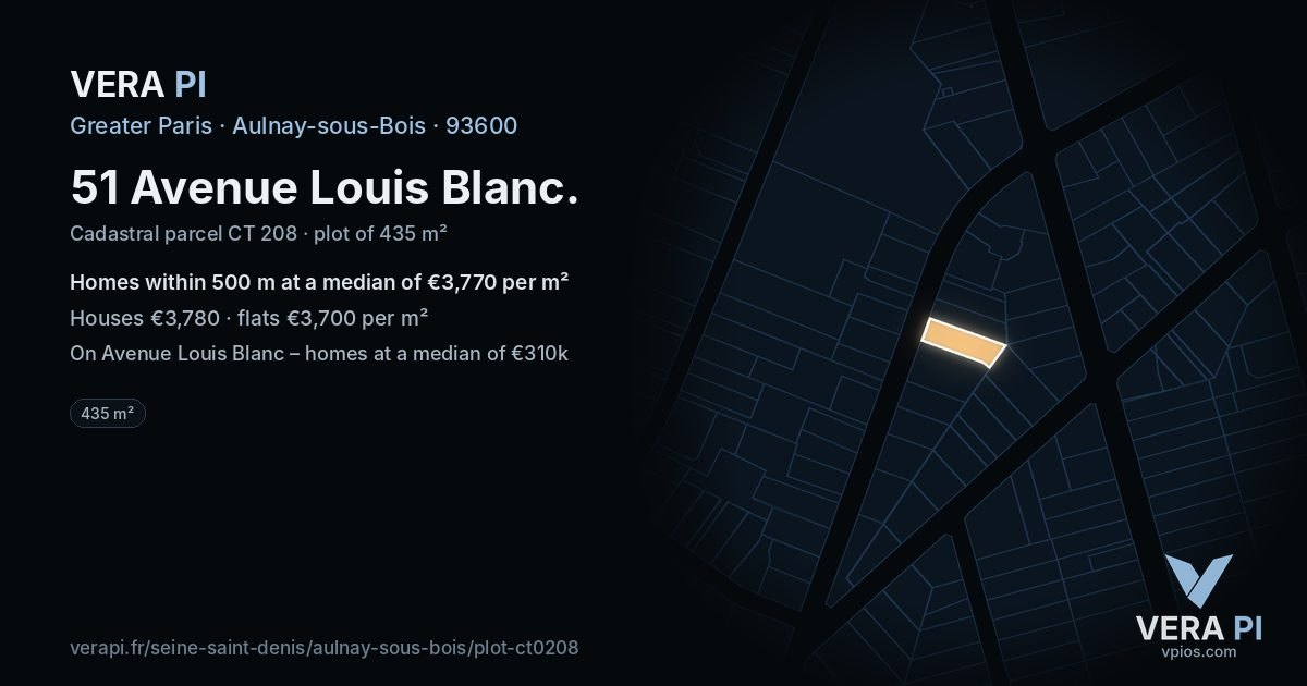 51 Avenue Louis Blanc, Aulnay-sous-Bois at night – the plot lit, the parcels around coloured by the prices near them