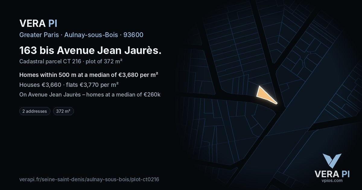 163 bis Avenue Jean Jaurès, Aulnay-sous-Bois at night – the plot lit, the parcels around coloured by the prices near them