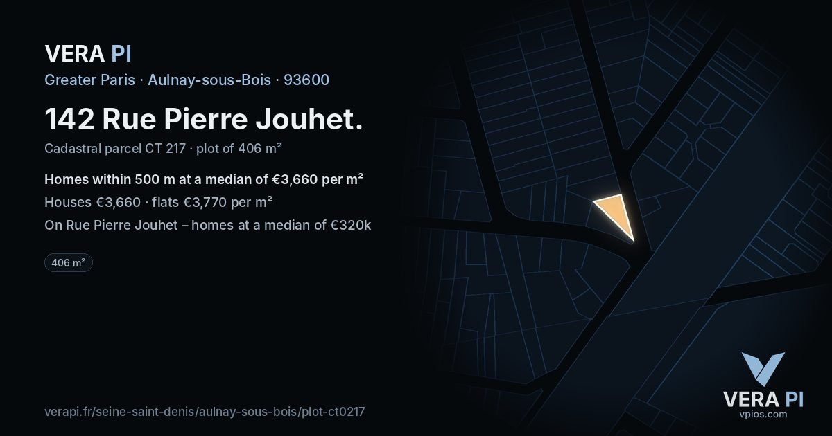 142 Rue Pierre Jouhet, Aulnay-sous-Bois at night – the plot lit, the parcels around coloured by the prices near them
