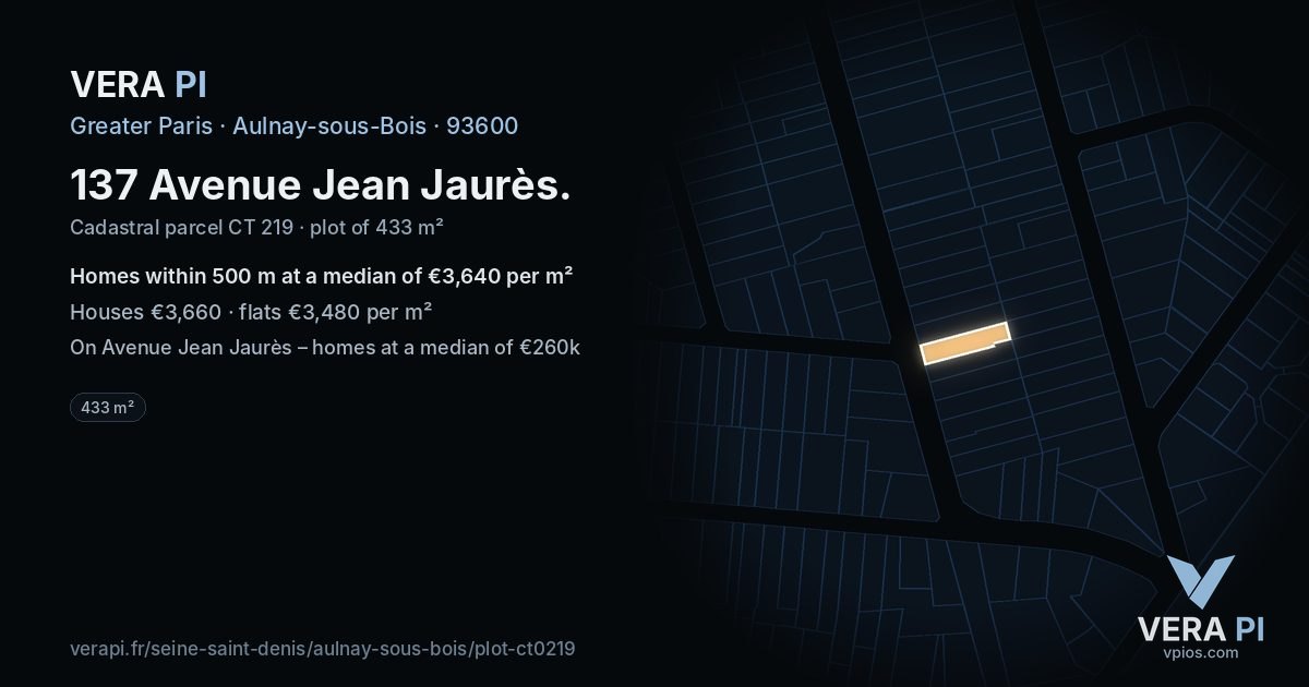 137 Avenue Jean Jaurès, Aulnay-sous-Bois at night – the plot lit, the parcels around coloured by the prices near them