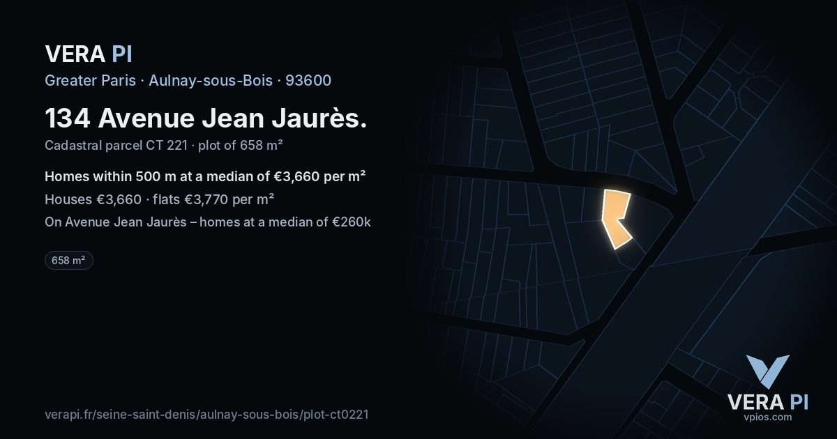 134 Avenue Jean Jaurès, Aulnay-sous-Bois at night – the plot lit, the parcels around coloured by the prices near them