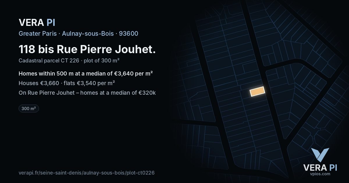 118 bis Rue Pierre Jouhet, Aulnay-sous-Bois at night – the plot lit, the parcels around coloured by the prices near them