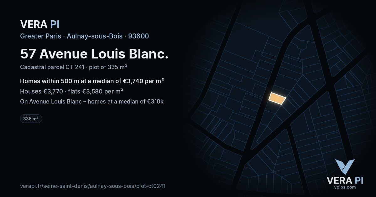 57 Avenue Louis Blanc, Aulnay-sous-Bois at night – the plot lit, the parcels around coloured by the prices near them