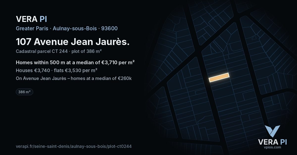 107 Avenue Jean Jaurès, Aulnay-sous-Bois at night – the plot lit, the parcels around coloured by the prices near them