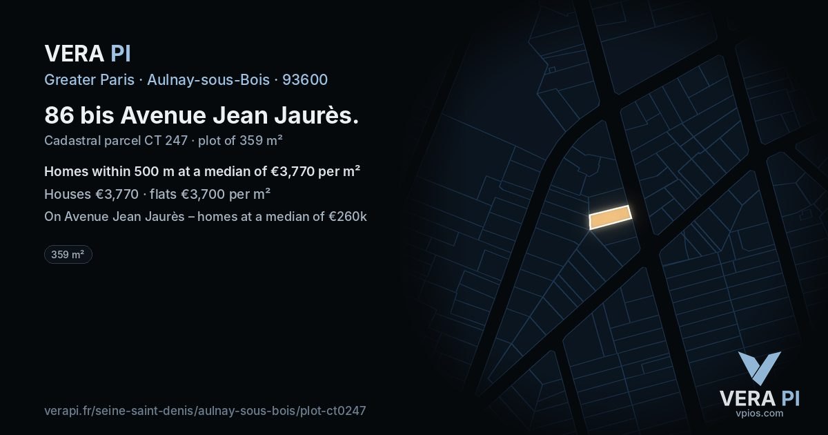86 bis Avenue Jean Jaurès, Aulnay-sous-Bois at night – the plot lit, the parcels around coloured by the prices near them