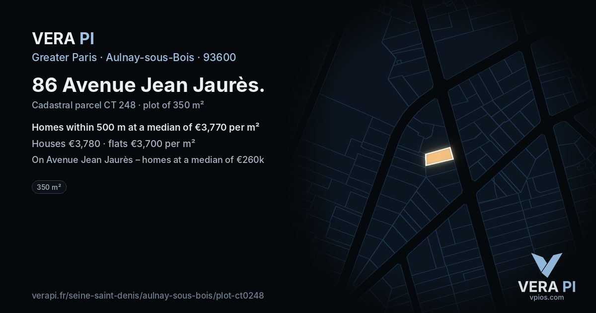 86 Avenue Jean Jaurès, Aulnay-sous-Bois at night – the plot lit, the parcels around coloured by the prices near them