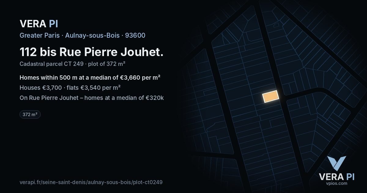 112 bis Rue Pierre Jouhet, Aulnay-sous-Bois at night – the plot lit, the parcels around coloured by the prices near them