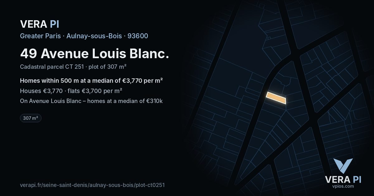 49 Avenue Louis Blanc, Aulnay-sous-Bois at night – the plot lit, the parcels around coloured by the prices near them