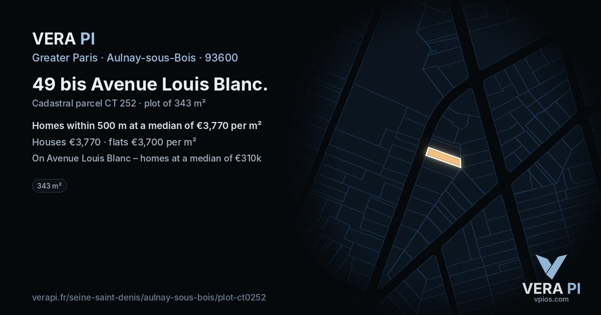 49 bis Avenue Louis Blanc, Aulnay-sous-Bois at night – the plot lit, the parcels around coloured by the prices near them