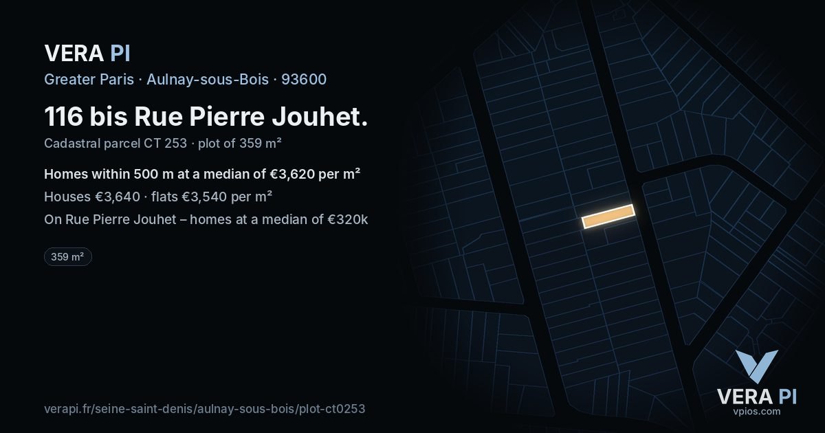 116 bis Rue Pierre Jouhet, Aulnay-sous-Bois at night – the plot lit, the parcels around coloured by the prices near them