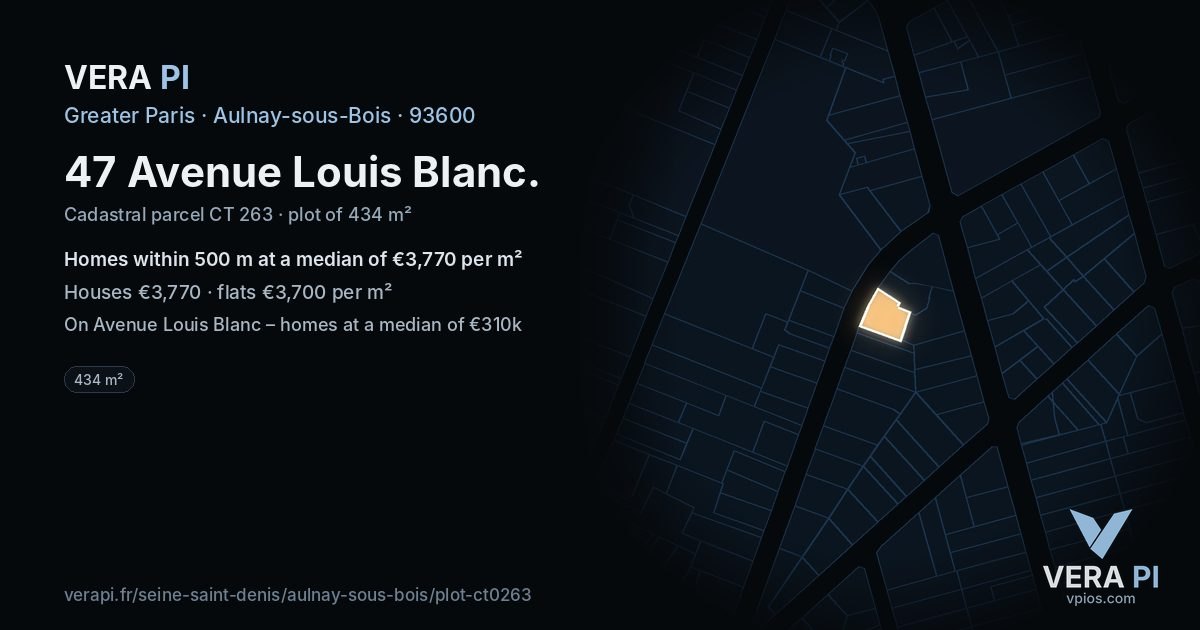 47 Avenue Louis Blanc, Aulnay-sous-Bois at night – the plot lit, the parcels around coloured by the prices near them